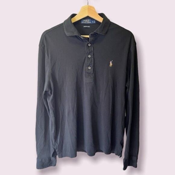 POLO RALPH LAUREN Navy Pima Cotton Button Up Pullover - Picture 1 of 7
